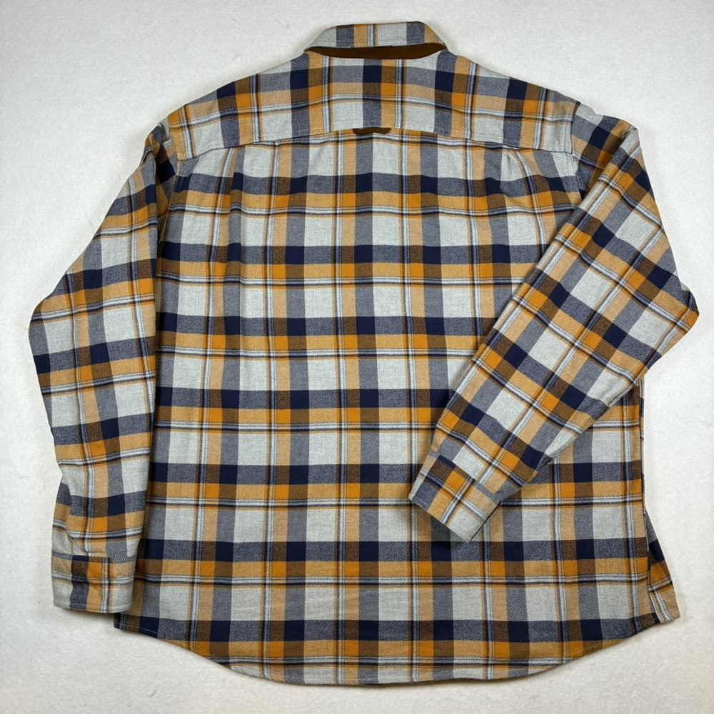 Orvis Perfect Flannel Shirt Mens 2XL Classic Orange Blue gray Plaid Heavy Cotton - Picture 2 of 11